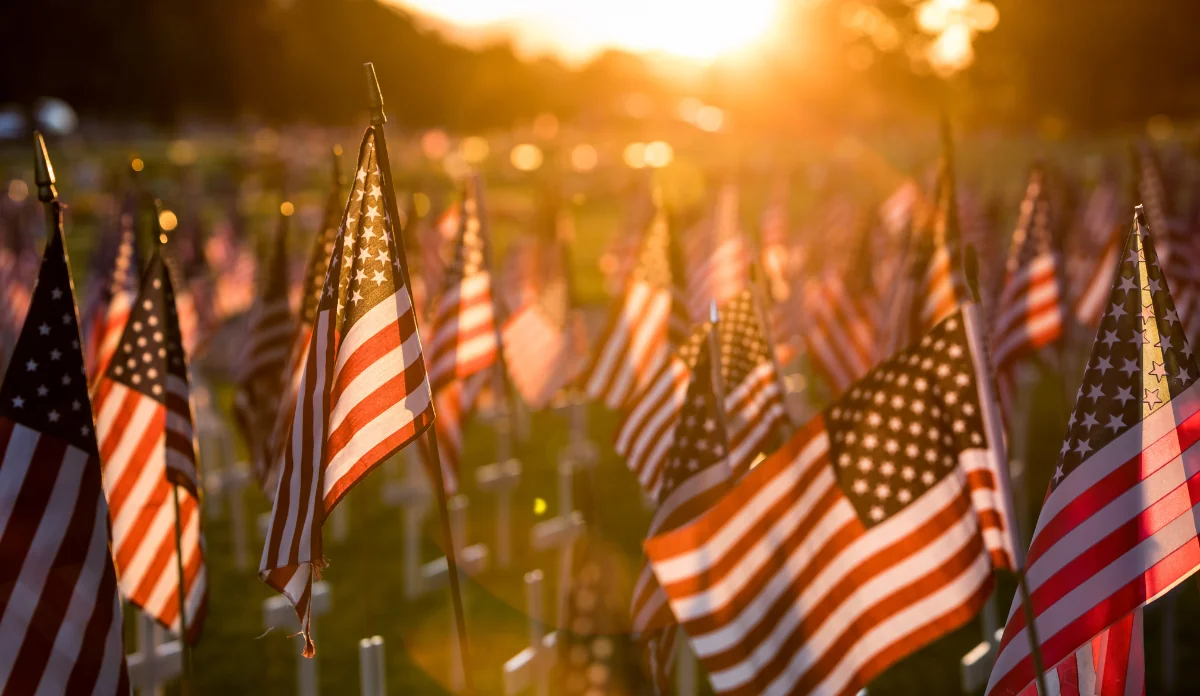 field of American flags, representing veterans