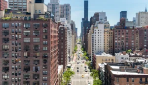 Overhead view of First Avenue in New York City