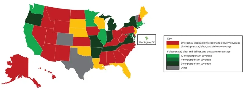 Map of State-Based Pregnancy Care Coverage for Undocumented Individuals