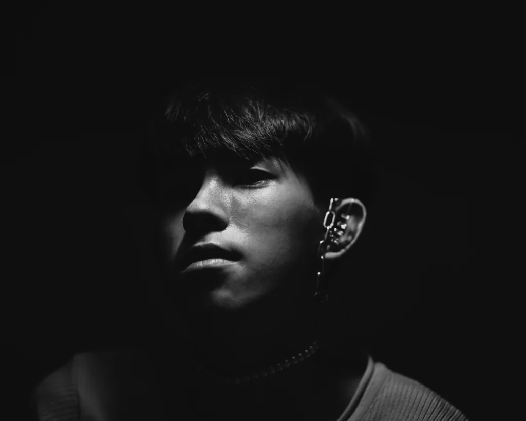 black and white portrait of a young man