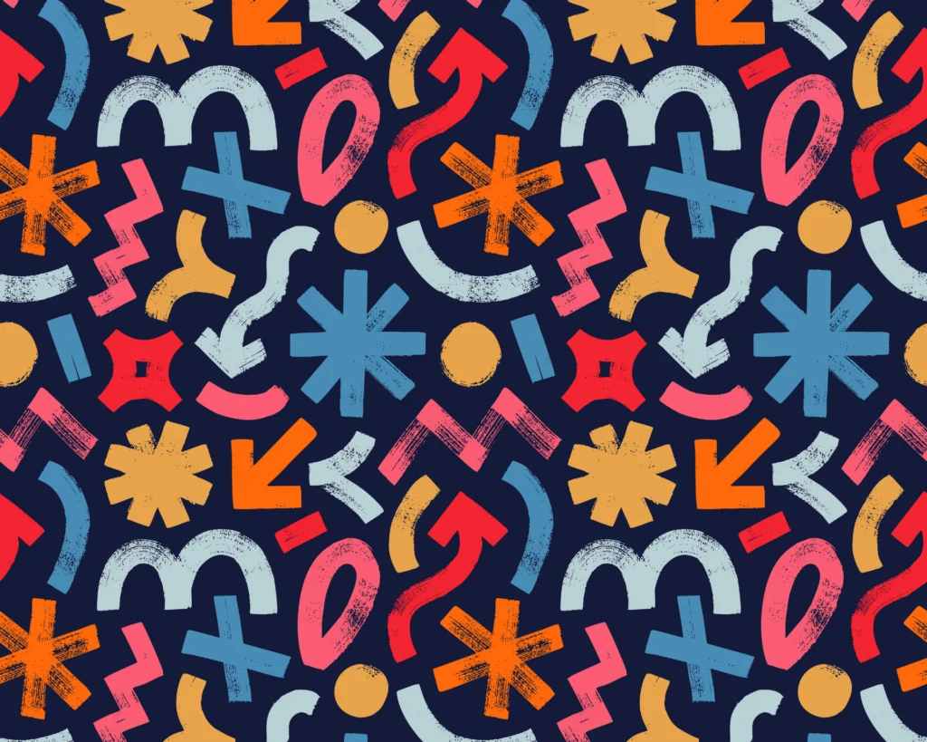 abstract and colorful design with various shapes. panic and chaos concept