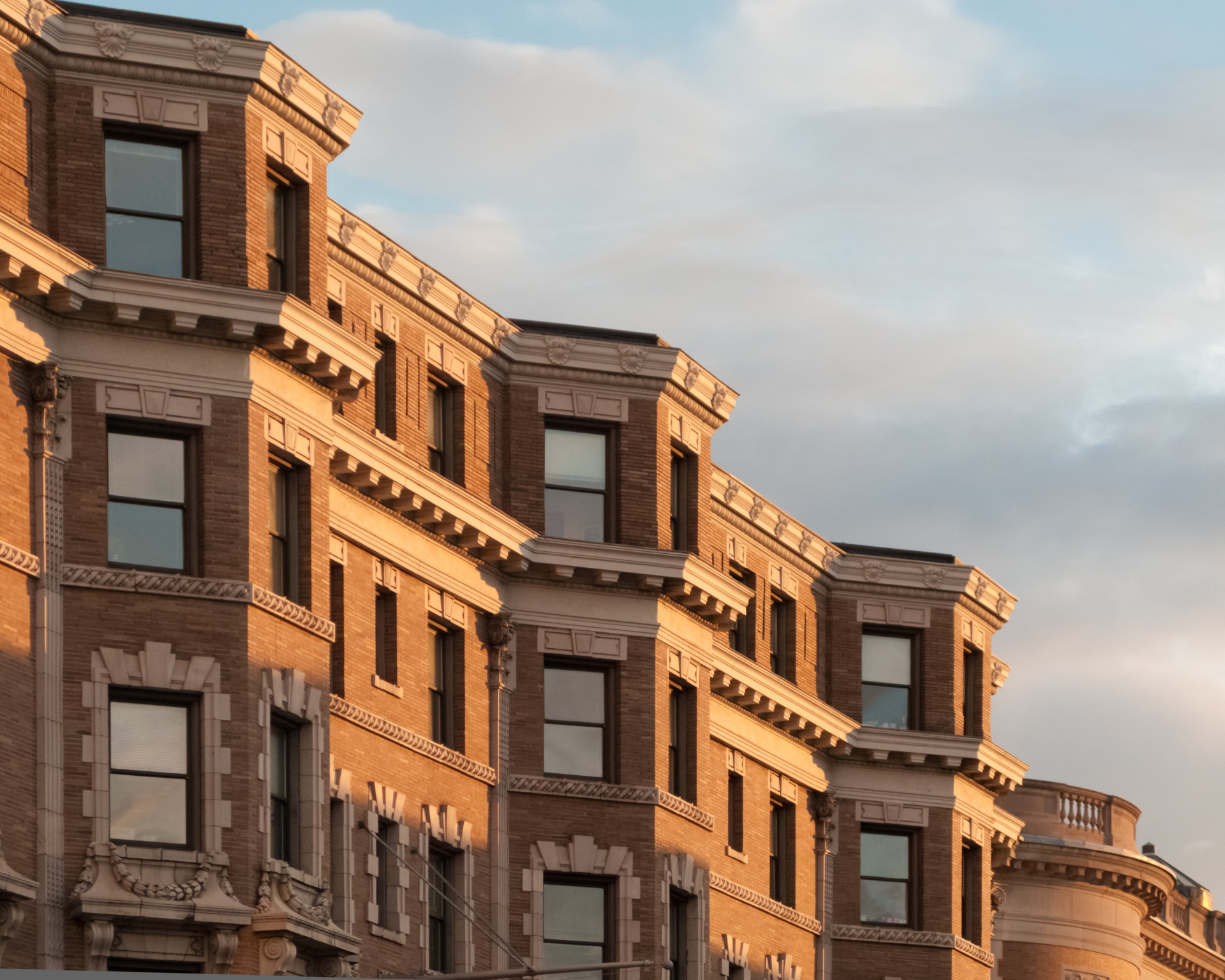 Detail view of Boston's famous brownstone architecture