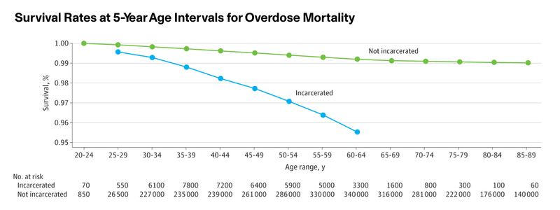 Survival Rates at 5-Year Age Intervals for Overdose Mortality
